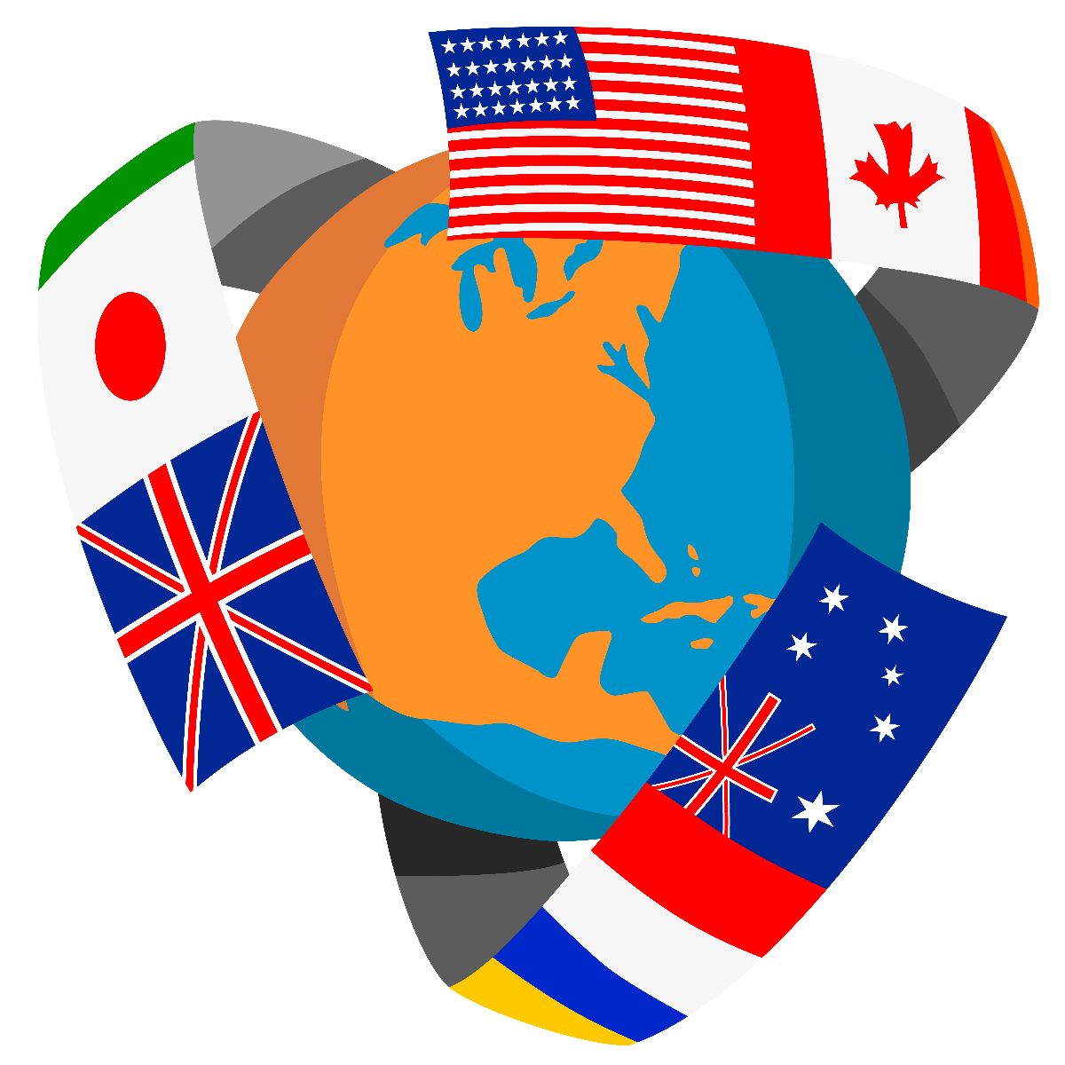 multinational flags wrapping around globe